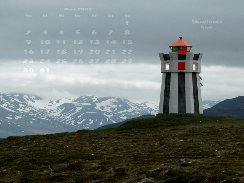 Kalenderbild M&auml;rz 2009 - Leuchtturm Straumnes (IS)